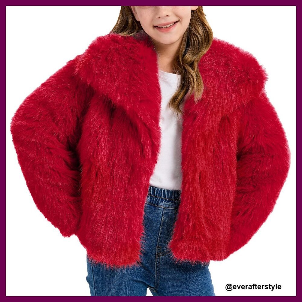 Girls Faux Fur Coat Fluffy Fleece Jacket Winter Shaggy Outwear with Pockets